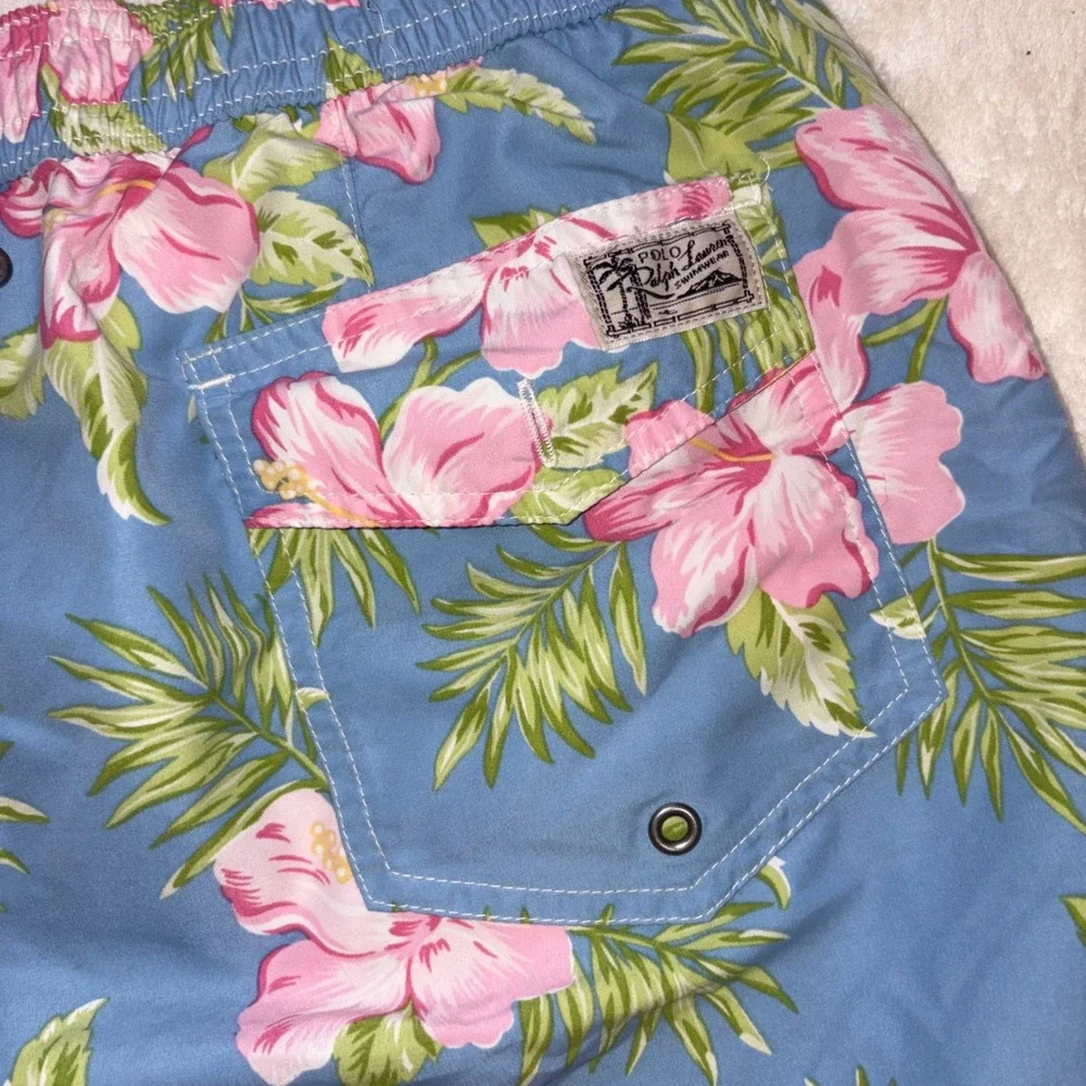 POLO RALPH LAUREN Swim Trunks Mens Large Blue Floral Hibiscus Board Shorts 8in